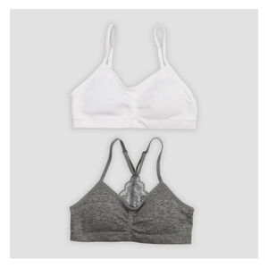 Maidenform Girls' 2pk Seamfree Lace Back Padded Crop Bra - White/Gray ''NEW''